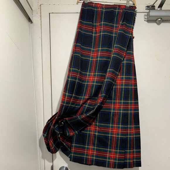 VINTAGE ALJEANS MAXI WOOL PLAID PLEATED KILT SKIRTS SIZE 8 - Picture 2 of 16